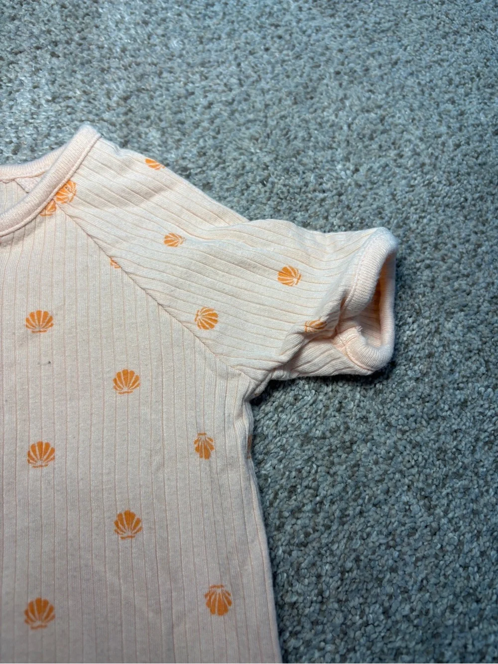 Mori Peach Short-Sleeve Ribbed One-Piece Shell Print  Zip Sleeper 9-12 months
